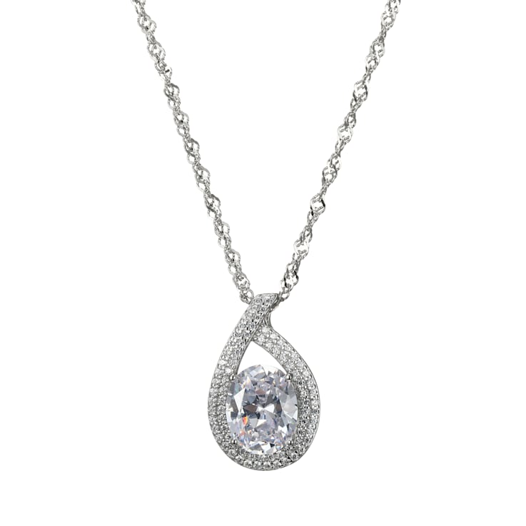 White Cubic Zirconia Rhodium Over Sterling Silver Pendant With Chain 4.38ctw