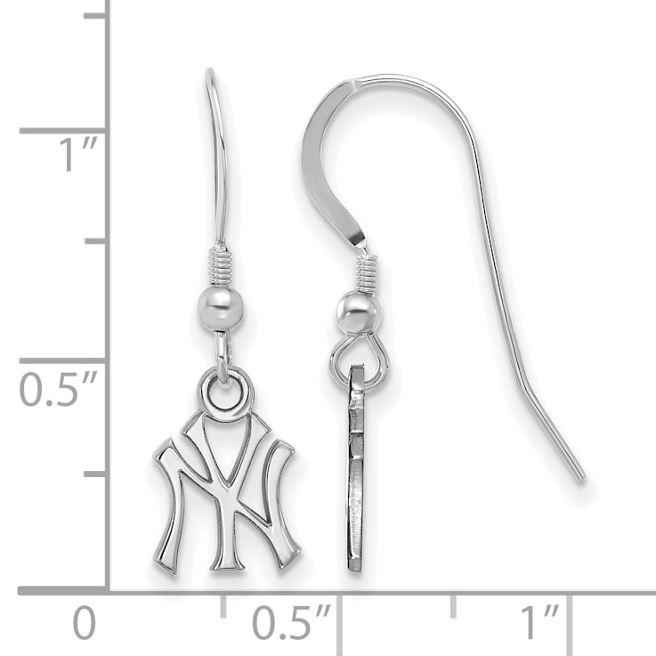 Rhodium Over Sterling Silver MLB LogoArt New York Yankees Dangle Earrings