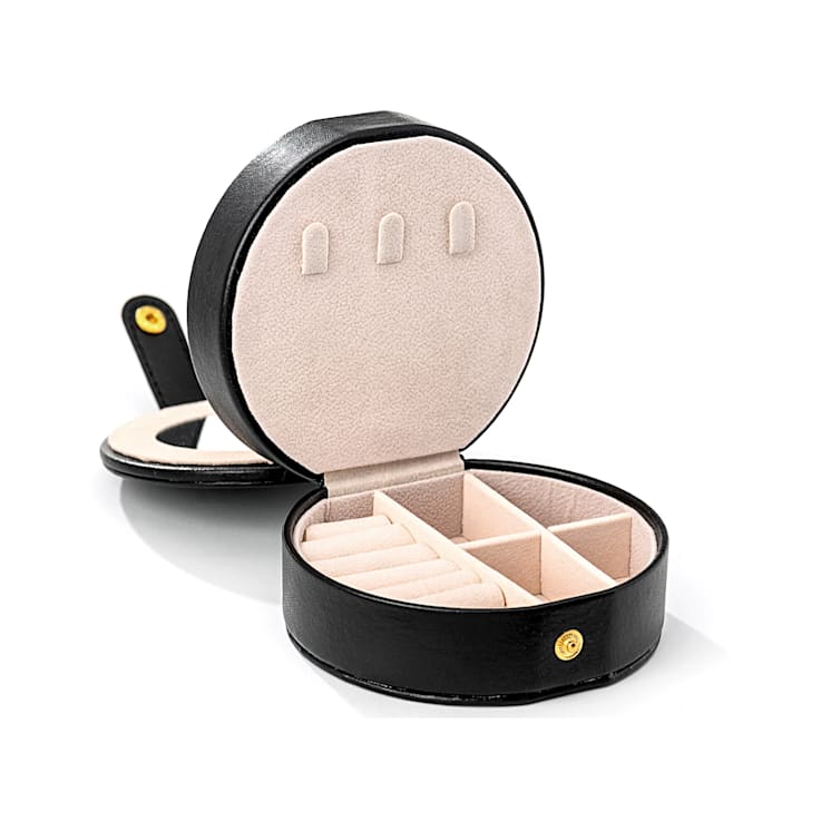 Black Round Double Layer Jewelry Box with Mirror