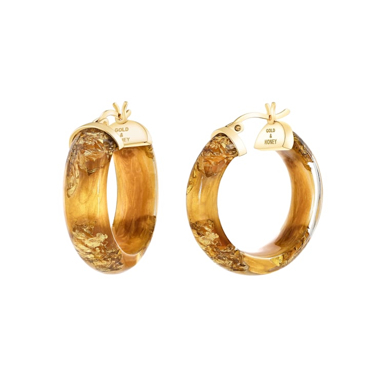14K Yellow Gold Over Sterling Silver Mini Gold Leaf Acrylic Hoops in
Golden Nugget