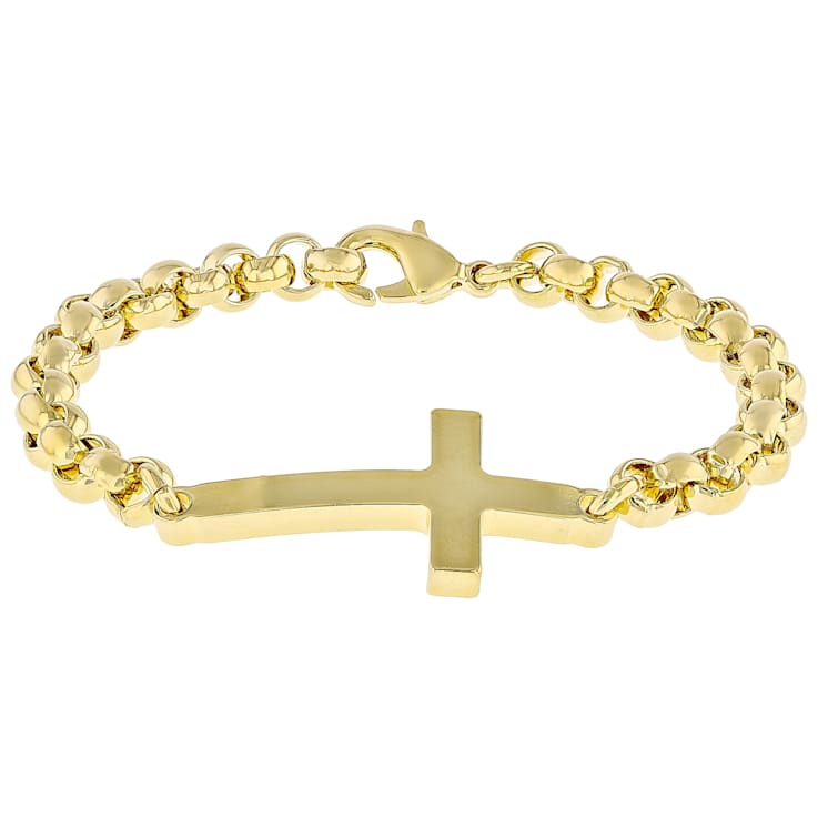 Meaningful Cross Link Bracelet In 18K Gold Over Bronze