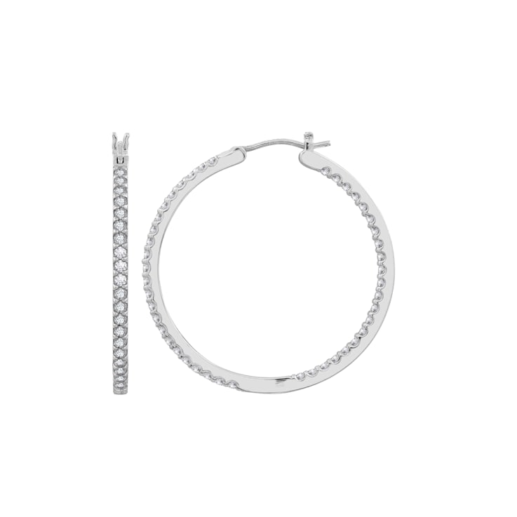 White Cubic Zirconia Platinum Over Sterling Silver Hoops 1.32ctw