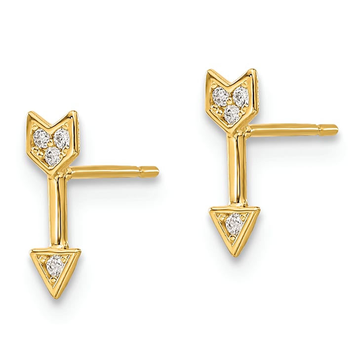 14k Yellow Gold Cubic Zirconia Arrow Post Earrings