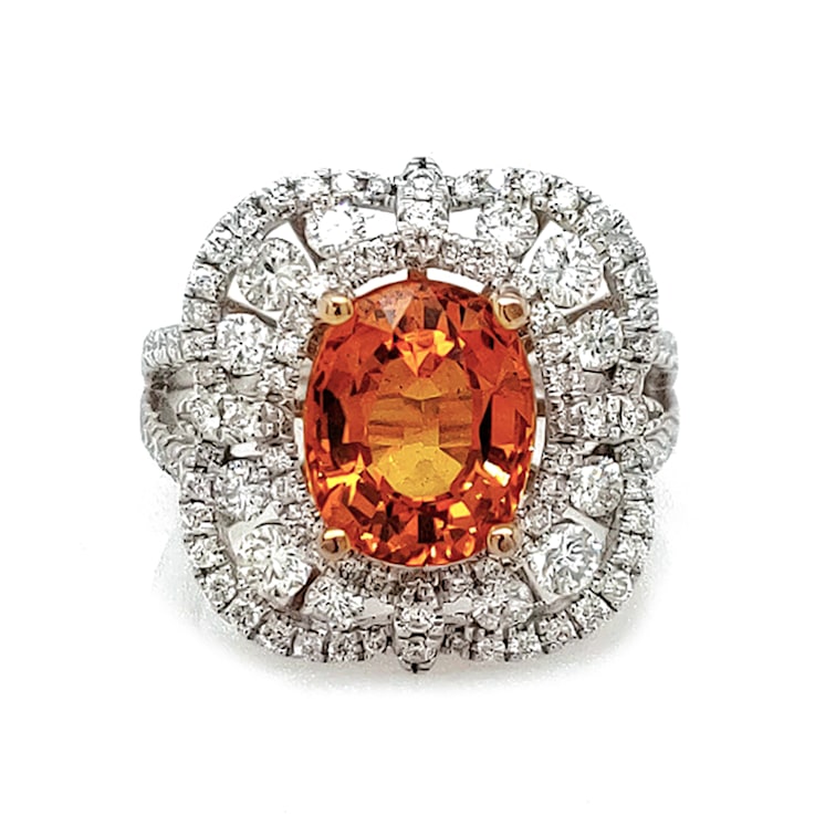 4.25 Ctw Yellow Sapphire and 1.61 Ctw White Diamond Ring in 14K 2-Tone