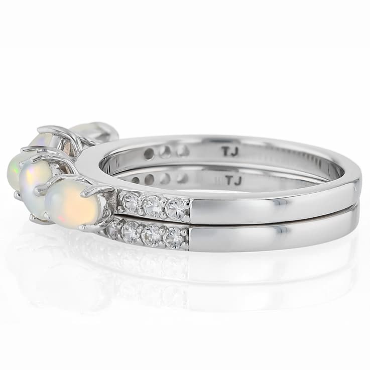 Opal And Zircon Stackable Ring Set In Sterling Silver 1.09ctw
