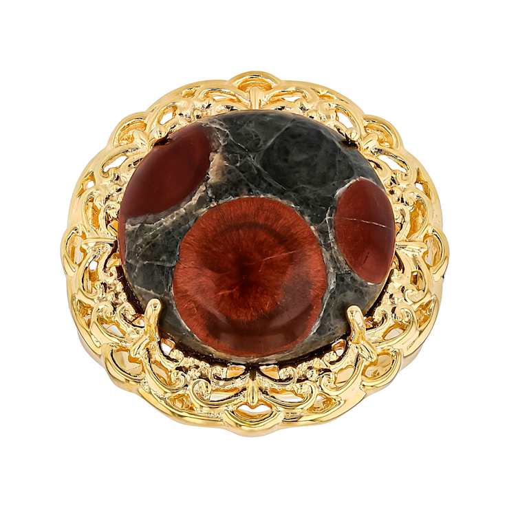 Peanut Obsidian Round Solitaire Ring In 18K Gold Over Sterling Silver 16mm