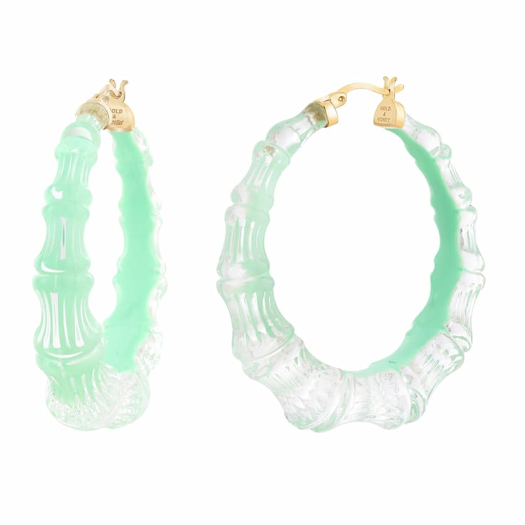 14K Yellow Gold Over Sterling Silver Acrylic and Enamel Bamboo Illusion
Hoops in Mint Green