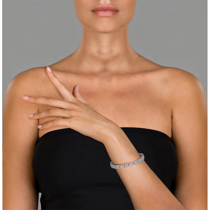 Clear Cubic Zirconia, Rhodium Plated over Brass Three Row Bracelet