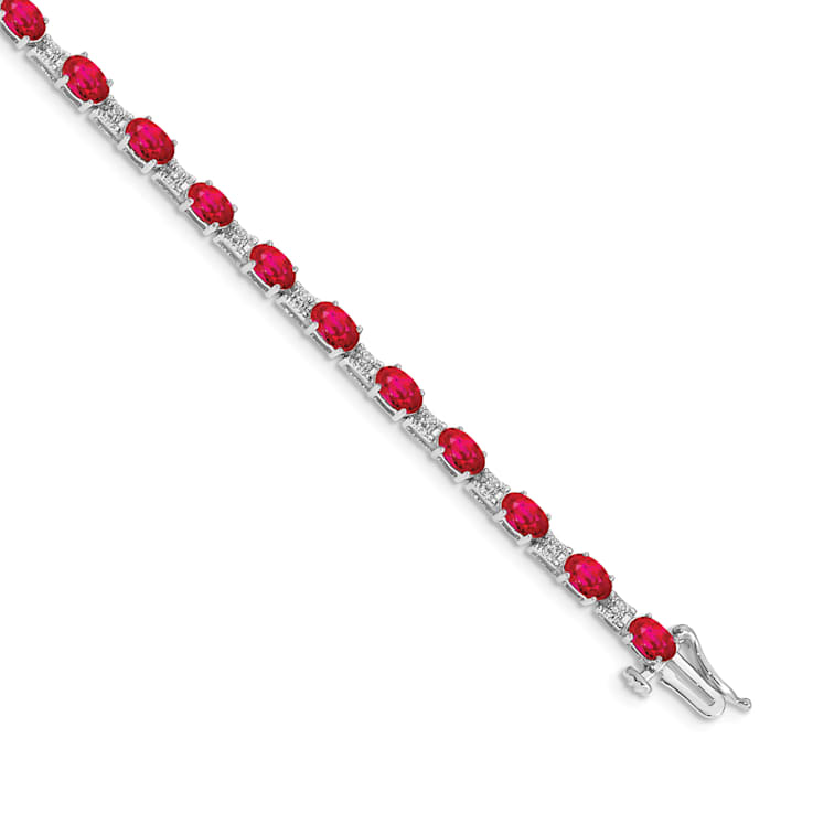 Rhodium Over 14k White Gold Diamond and Ruby Bracelet