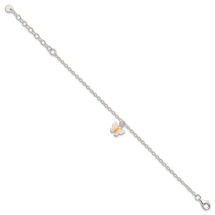 Sterling Silver Enamel Butterfly with 1.5-inch Extension Childrens Bracelet