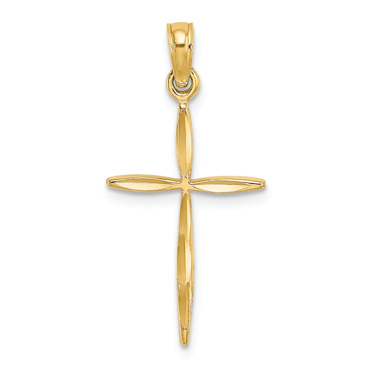 14k Yellow Gold Diamond-Cut with Tapered Ends Cross Charm