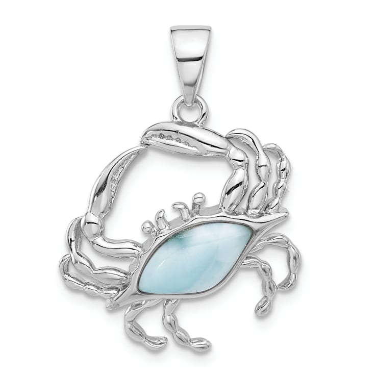 Rhodium Over Sterling Silver with Larimar Crab Pendant