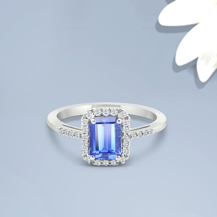 14K White Gold Octagon Tanzanite and Diamond Ring, 1.51ctw