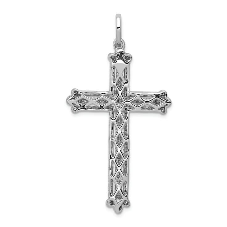 Rhodium Over 14K White Gold 1ct. Diamond Budded Cross Pendant