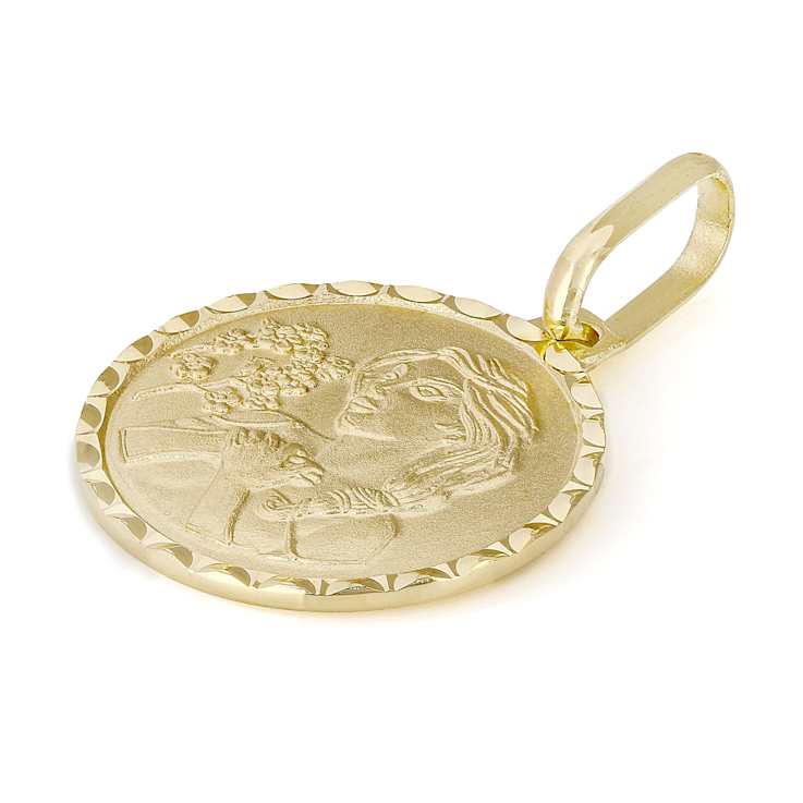 Virgo Zodiac Medallion Pendant In Solid 14K Yellow Gold