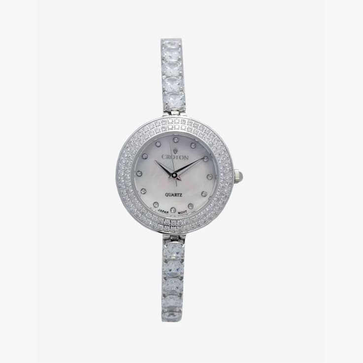Croton Svelte Silver Tone Bolero Cubic Zirconia Watch and Bracelet Set