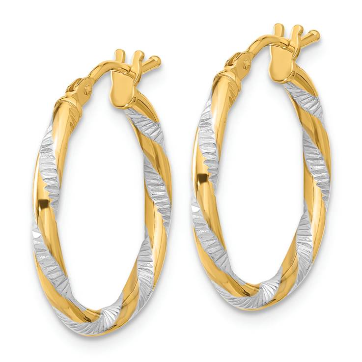 14k Two-tone Polished and Diamond-Cut 3/4" Hoop Earrings