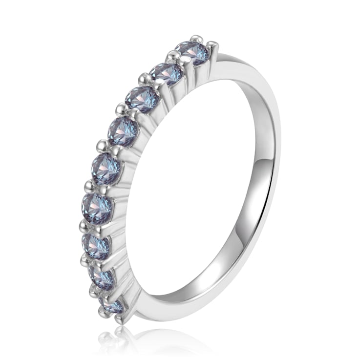 Round Lab Created Alexandrite Sterling Silver Anniversary Style
Stackable Band Ring, 0.65ctw