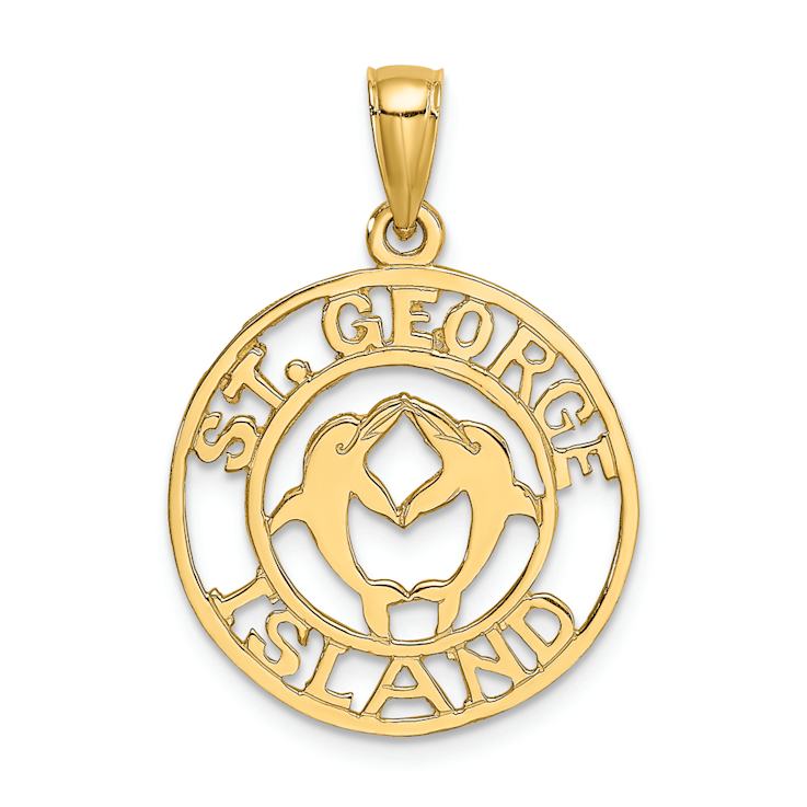14k Yellow Gold Saint George Island with Dolphins Circlular Charm