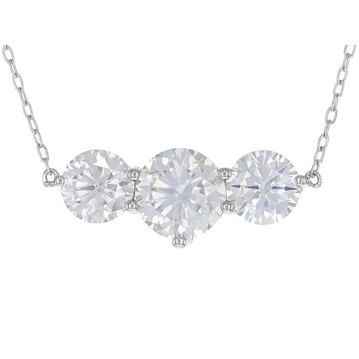 Three-Stone Moissanite Necklace In Platinum-Enhanced Sterling Silver