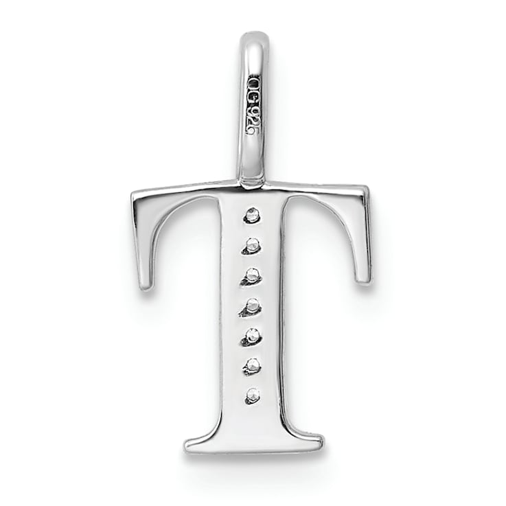 14K White Gold Diamond Letter T Initial Pendant
