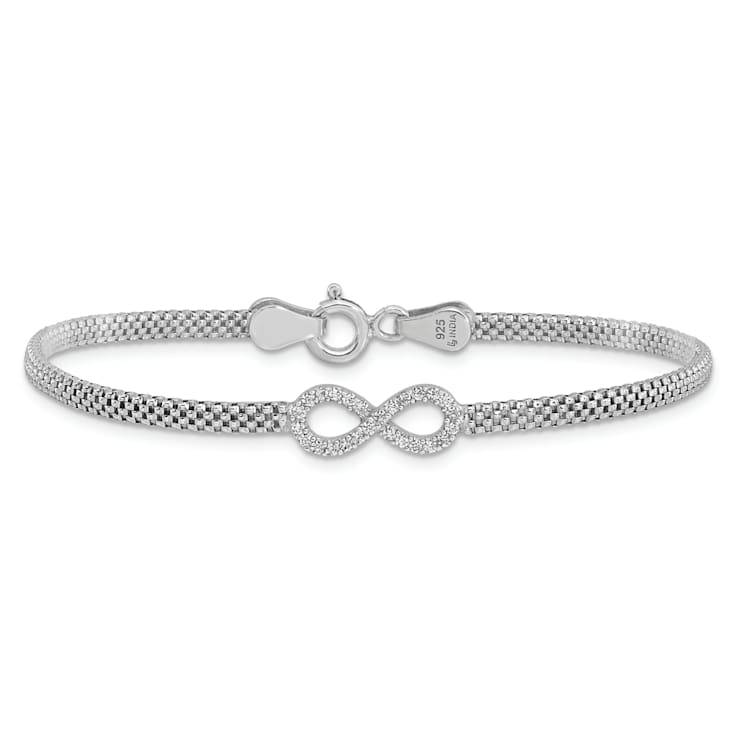 Sterling Silver Polished Cubic Zirconia Infinity Children's 6in Bracelet