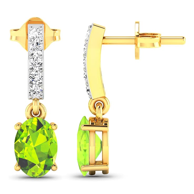 1.26ctw 14K Yellow Gold Oval Green Peridot and White Diamond Halo Earrings