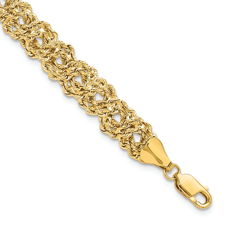 14K Yellow Gold Diamond-cut Braided Rope Chain Bracelet