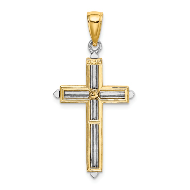 14k Yellow Gold and 14k White Gold Polished Cross Charm