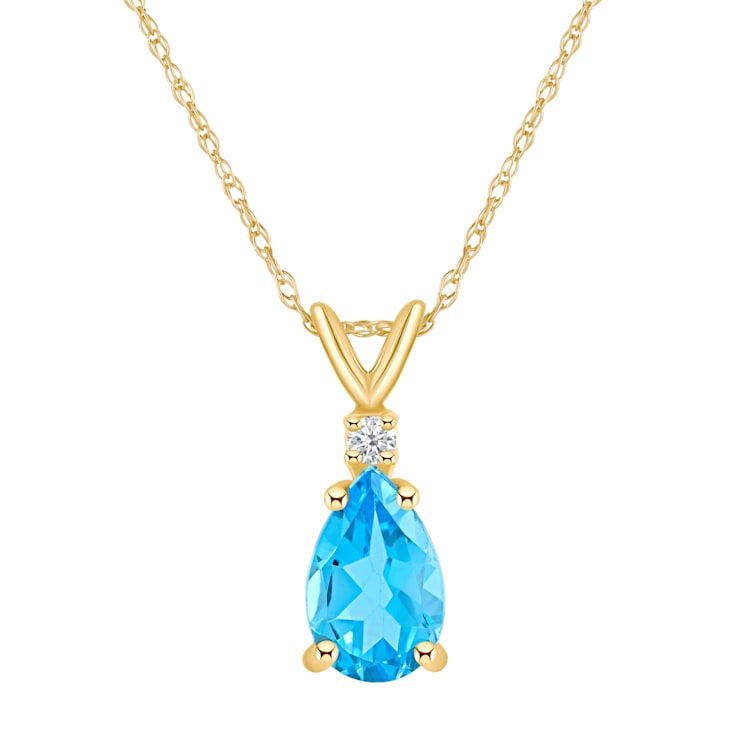 8x5mm Pear Shape Blue Topaz with Diamond Accent 14k Yellow Gold Pendant
With Chain