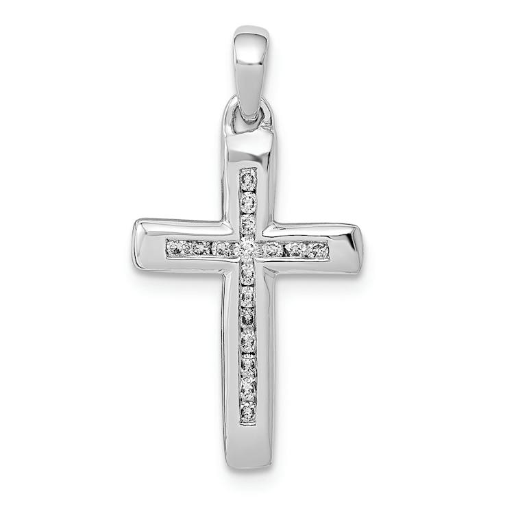 Rhodium Over 14k White Gold Small Diamond Cross Pendant