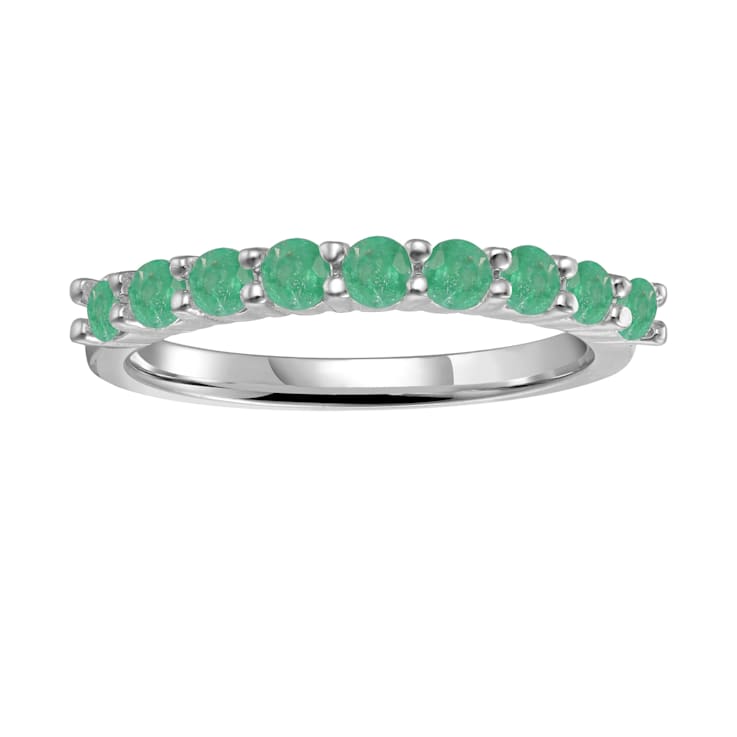 Round Emerald Sterling Silver Anniversary Style Stackable Band Ring, 0.80ctw