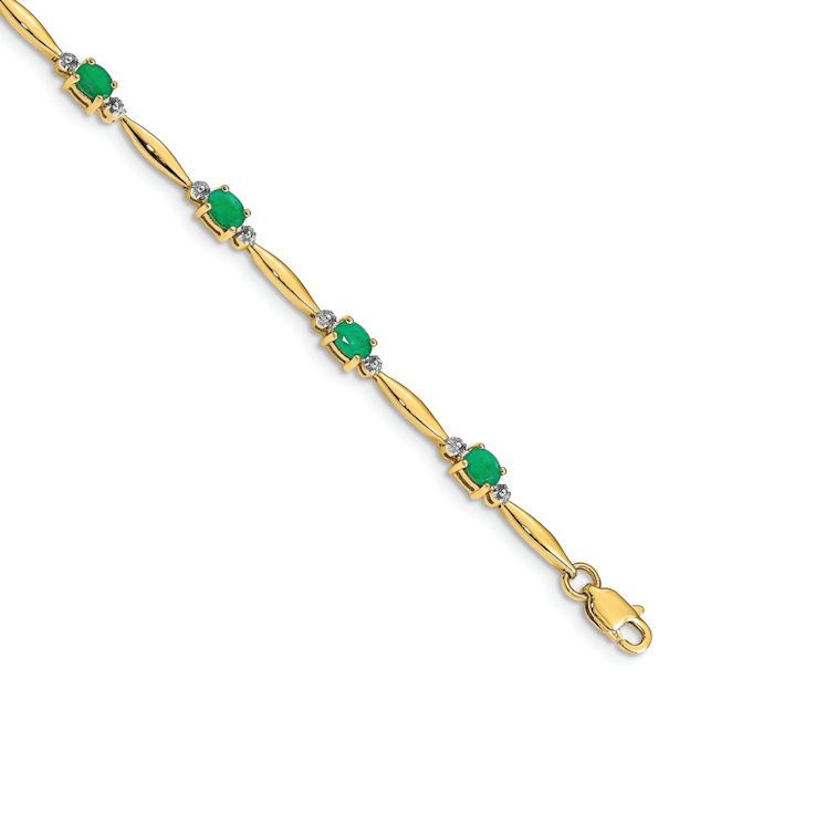 10k Rhodium Over Yellow Gold Diamond and Oval Emerald Bracelet