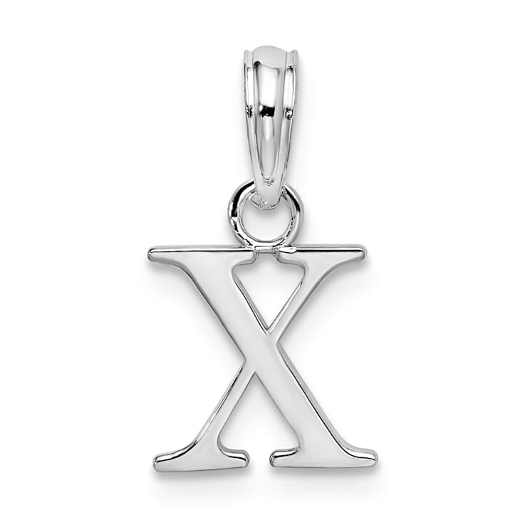 Sterling Silver Polished Block Initial -X- Pendant