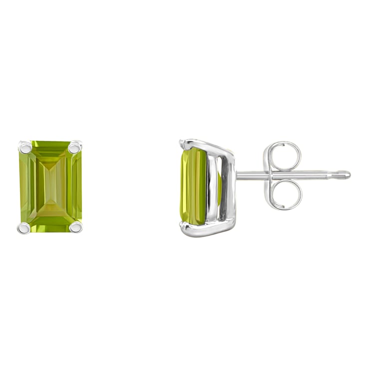 6x4mm Emerald Cut Peridot 14k White Gold Stud Earrings