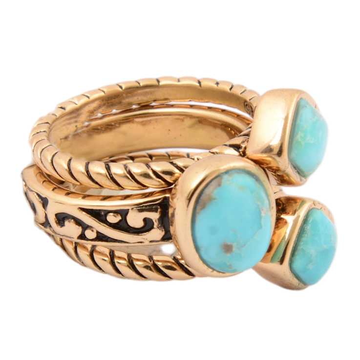 Barse Turquoise Mixed-Shape Ring Set Of 3 In Bronze