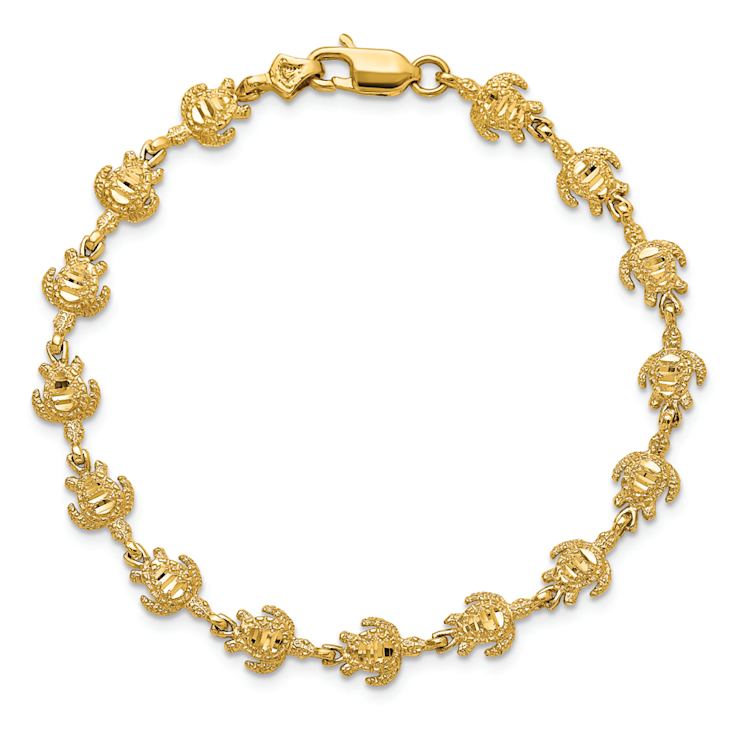 14k Yellow Gold Polished and Textured Turtle Link Bracelet