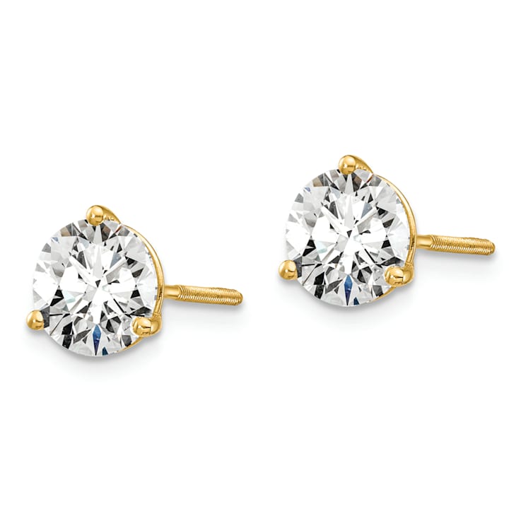 14K Yellow Gold Lab Grown Diamond 1 1/2ct. VS/SI GH+, 3 Prong Screwback Earrings