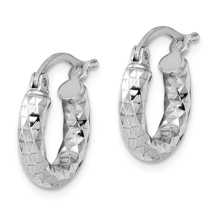 Rhodium Over Sterling Silver 3.00mm Diamond-cut Hoop Earrings