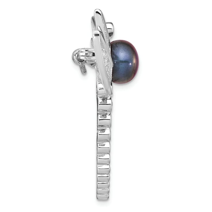 Rhodium Over Sterling Silver Cubic Zirconia 8-9mm Black Button
Freshwater Pearl Dragonfly Brooch