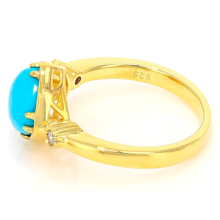 Turquoise Square Cushion And Lab-Grown Diamond Ring In 18K Gold Over
Sterling Silver