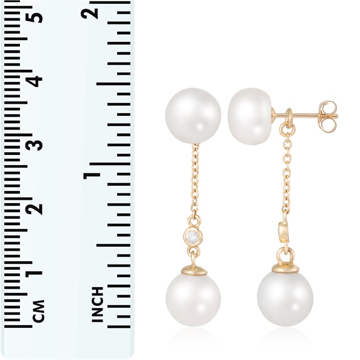 White Cultured Freshwater Pearl 14k Yellow Gold Earrings 7-7.5mm