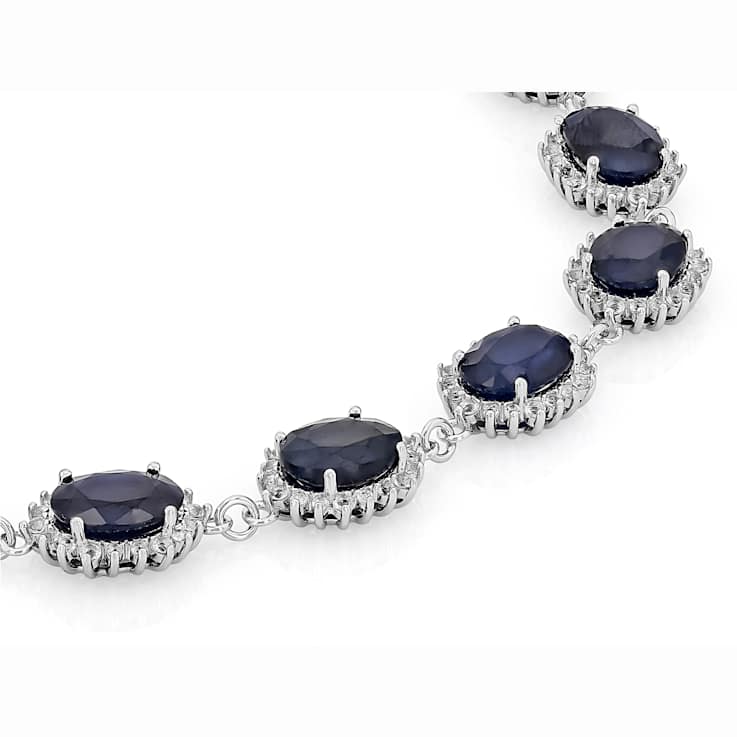 Blue Sapphire And White Topaz Tennis Bracelet In Sterling Silver 20.07ctw