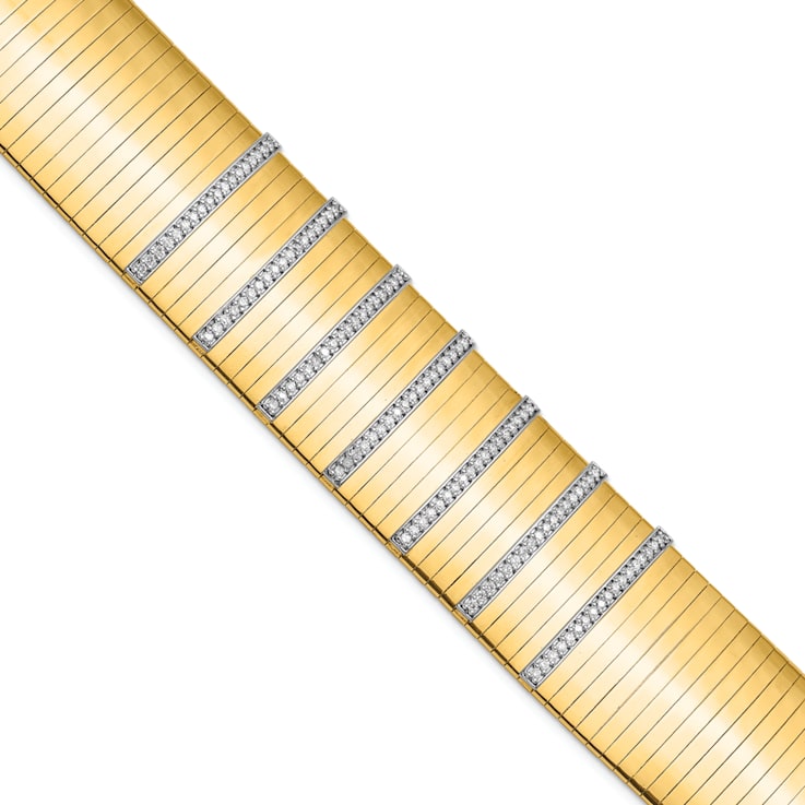14K Yellow Gold with White Rhodium Diamond Wide Band 7.25-inch Bracelet 1.35ctw