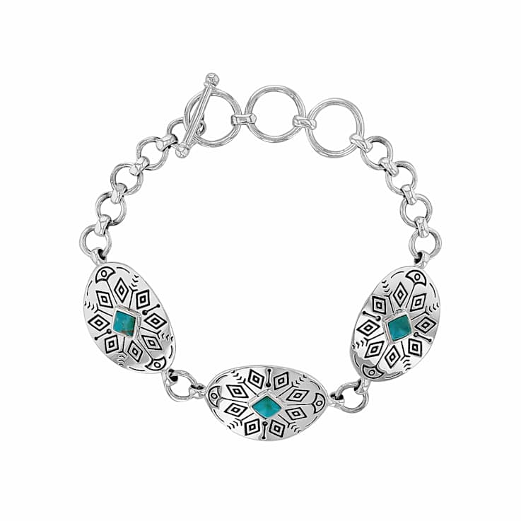 Turquoise Southwest Inspired Sterling Silver Toggle Bracelet 4mm