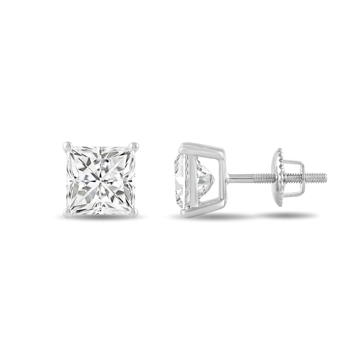 White Cubic Zirconia 14k White Gold Studs With Velvet Gift Box 4.00ctw