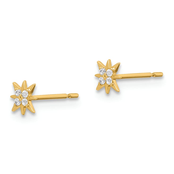 14K Yellow Gold Children's 3.75mm Star Stud Earrings with Cubic Zirconia