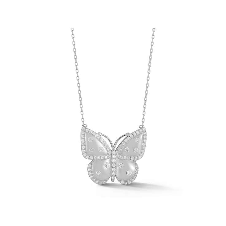 Sterling Statements Rhodium Over Sterling Silver CZ Butterfly Necklace