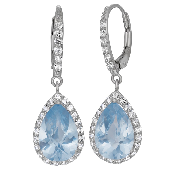 Lab Created Aquamarine Sterling Silver Dangle Earrings 8.52ctw