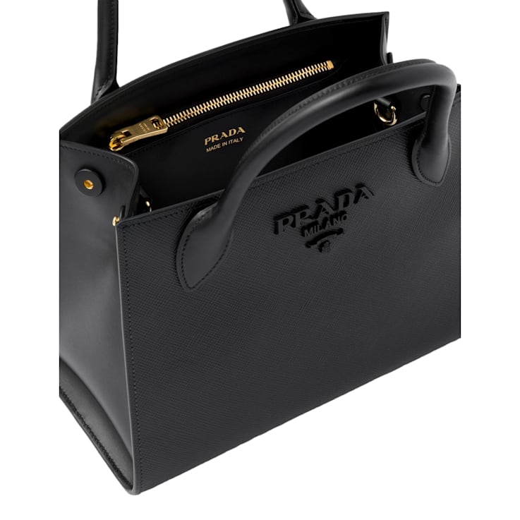 Prada Monochrome Saffiano Top Handle Crossbody Tote Bag Black - 1C6RTA